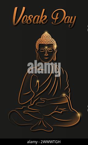 Happy Vesak Budha Purnima Day background con Budha Statue Vector Illustration Illustrazione Vettoriale