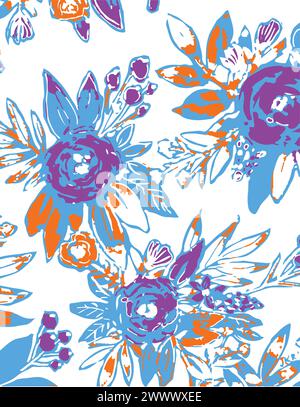 Motivo floreale dell'illustrazione vettoriale. Fiori grandi foglie tropicali. Foglie botaniche, design piccolo, design grande, effetto watercolou astratto multicolore Illustrazione Vettoriale