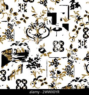Motivo floreale dell'illustrazione vettoriale. Fiori grandi foglie tropicali. Foglie botaniche, design piccolo, design grande, effetto watercolou astratto multicolore Illustrazione Vettoriale