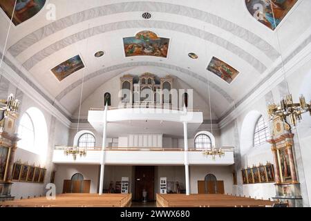 Interno, Chiesa parrocchiale Laurentius a Sulzberg, Vorarlberg, Austria Foto Stock