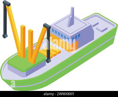 Icona della barca da pesca vettore isometrico. Nave piscatoriale. Macchine portuali marittime Illustrazione Vettoriale