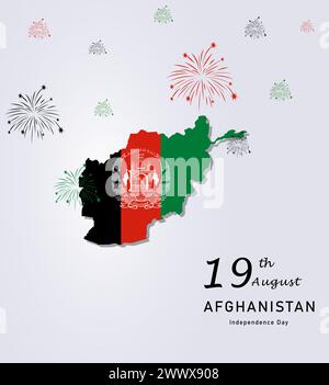 Felice giorno dell'indipendenza dell'Afghanistan illustrazione vettoriale con bandiera. 19 agosto Festa dell'indipendenza Illustrazione Vettoriale