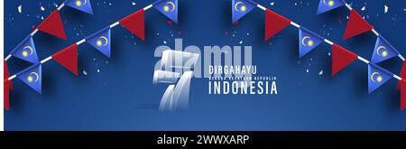 Traduzione : felice giorno dell'indipendenza dell'Indonesia illustrazione vettoriale. Adatto per la progettazione di banner poster modello. Illustrazione Vettoriale