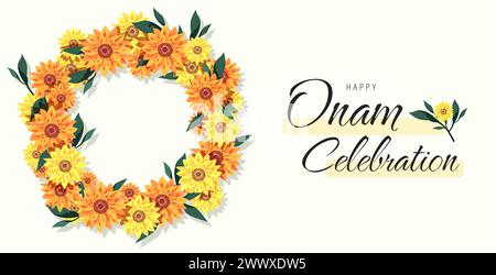Happy Onam poster Design con Marigold Rangoli Illustrazione Vettoriale
