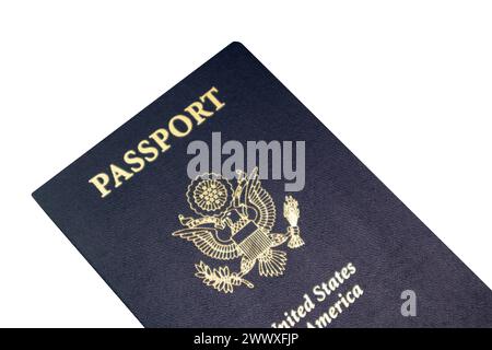 Passaporto degli Stati Uniti isolato su sfondo bianco Foto Stock