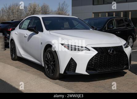 Indianapolis - 24 marzo 2024: Lexus È l'esposizione 350 F Sport presso una concessionaria. Lexus offre il modello IS350 nei modelli base, F Sport o F Sport Performance. IL MIO Foto Stock