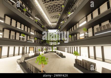 scale mobili presso il moderno centro commerciale. Rendering del progetto 3D. Foto Stock