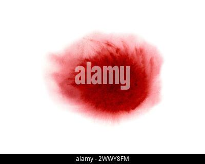 Consistenza astratta rossa isolata su bianco. Colorazione geometrica acquerello sangue. Colata di vernice per vino con lavaggio. Sfondo spazzolato. Aquarelle Splash. Foto Stock