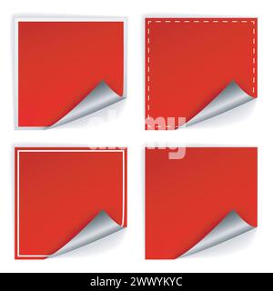 Adesivi quadrati rossi vuoti con set di ricci, illustrazione vettoriale Illustrazione Vettoriale