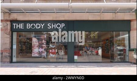 Stockport Inghilterra Regno Unito 24 marzo 2024 Body Shop a Stockport, Greater Manchester Anita Roddick ha fondato la società nel 1976 la società è di proprietà della società di private equity Aurelius dal 2023 ©Ged Noonan/Alamy Foto Stock