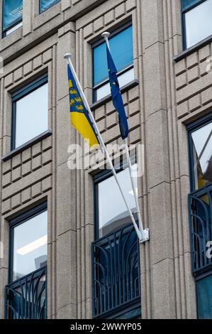 Bruxelles, Belgio, 15 marzo 2024 - Bandiere e facciata della Federazione europea dei panel Foto Stock