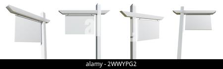 Set di vari cartelli angolati bianchi isolati su sfondo bianco. Foto Stock