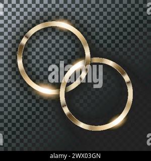 Anelli in oro metallizzato su illustrazione vettoriale testurizzata trasparente Illustrazione Vettoriale