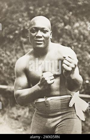 Pugile afroamericano e campione mondiale dei pesi massimi, Jack Johnson, 1909 circa Foto Stock