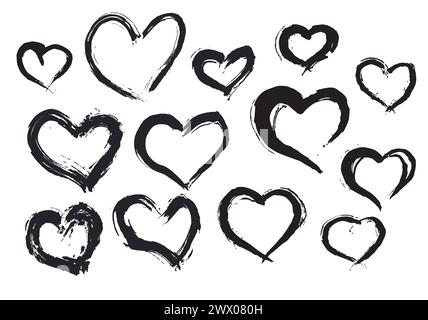 Traccia fatta a mano dipinta a cuore nero da schizzo, illustrazione vettoriale Illustrazione Vettoriale