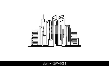 Disegno continuo su una linea. Creazione di una sagoma artistica della linea del paesaggio urbano. Illustrazione vettoriale. Illustrazione Vettoriale