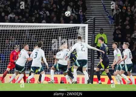 Glasgow, Regno Unito. 26 marzo 2024. In preparazione all'UEFA EURO 2024, la Scozia gioca contro l'Irlanda del Nord all'Hampden Park di Glasgow, lo stadio nazionale scozzese. Crediti: Findlay/Alamy Live News Foto Stock