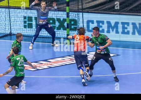 Nasice, Croazia. 26 marzo 2024. Olle Forsell Schefvert di Rhein-Neckar Lowen in azione durante la partita Play-Off di EHF European League Men 2023/24 tra RK Nexe e Rhein-Neckar Lowen alla Sports Hall Elementary School King Tomislav il 26 marzo 2024 a Nasice, Croazia. Foto: Boran Jaksic/PIXSELL credito: Pixsell/Alamy Live News Foto Stock