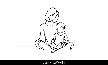 Buona festa della mamma. Disegno continuo su una linea. Una donna tiene il suo bambino. Illustrazione vettoriale. Illustrazione Vettoriale