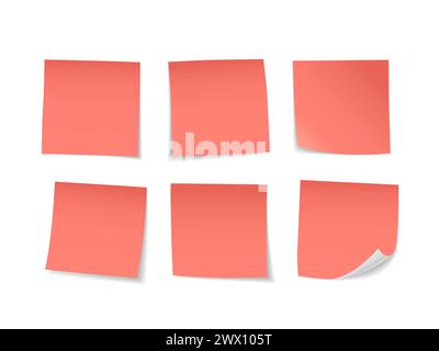 Set Note adesive rosse. Adatto per note, pubblicità e altro, illustrazione vettoriale Illustrazione Vettoriale
