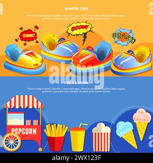 Parco di divertimento banner orizzontali sito web design astratto isolato vettore illustrazione Illustrazione Vettoriale