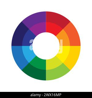 Diagramma della ruota a colori. Tavolozza dei colori primaria e secondaria. Guida alla pittura d'artista. Illustrazione vettoriale. EPS 10. Illustrazione Vettoriale