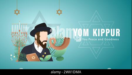 Illustrazione del vettore modello Yom Kippur. Design decorativo per le festività ebraiche adatto per biglietti d'auguri, poster, banner, volantino. Israele festività per la Giudea Illustrazione Vettoriale