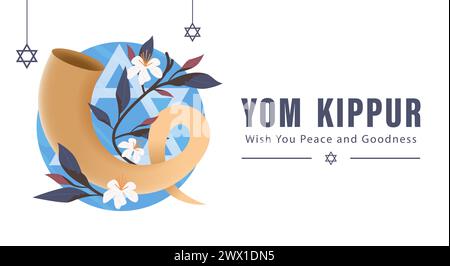 Illustrazione del vettore modello Yom Kippur. Design decorativo per le festività ebraiche adatto per biglietti d'auguri, poster, banner, volantino. Israele festività per la Giudea Illustrazione Vettoriale