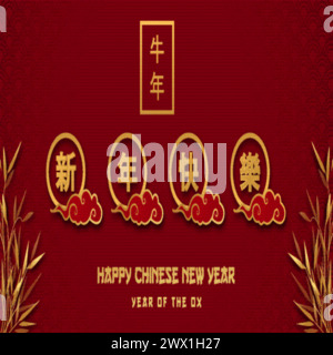 Gong Xi fa Cai, traduzione : felice Capodanno cinese 2021, anno del bue, zodiaco cinese e oroscopo Illustrazione Vettoriale