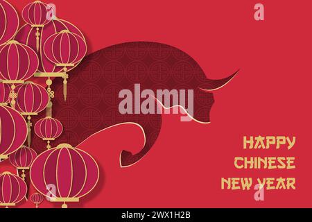 Gong Xi fa Cai, traduzione : felice Capodanno cinese 2021, anno del bue, zodiaco cinese e oroscopo Illustrazione Vettoriale