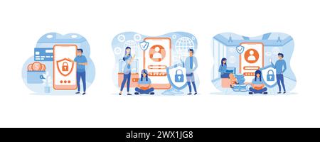 Internet Security Service per la privacy delle informazioni, pagamento sicuro. Concetto di pagamento sicuro o trasferimento di denaro. Concetto di pagamento sicuro per banner Web des Illustrazione Vettoriale