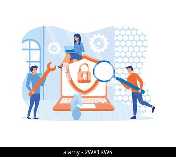 Concetto di protezione dei file di dati id personali. Concetto di protezione dei dati. illustrazione moderna vettoriale piatta Illustrazione Vettoriale