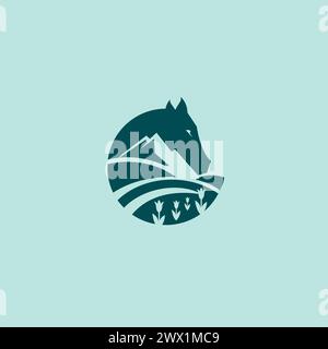 Logo Horse Farm. Logo Horse Mountain Illustrazione Vettoriale
