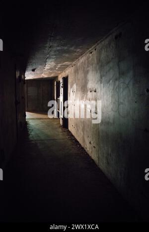 Bunker sotterraneo vicino alla scogliera del Fort Ebey State Park nello stato di Washington, Stati Uniti Foto Stock