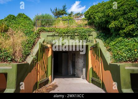 Bunker sotterraneo vicino alla scogliera del Fort Ebey State Park nello stato di Washington, Stati Uniti Foto Stock