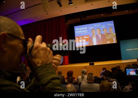 Harmonie Heilbronn Hall, Heilbronn, Germania, 23 marzo 2024. Conferenza elettorale AFD. Dottoressa Alice Weidel, Tino Chrupalla, dottoressa Maximilian Krah, Foto Stock