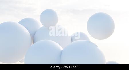 Illustrazione di rendering 3d con palline bianche fluttuanti in aria Foto Stock