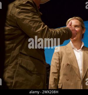 Harmonie Heilbronn Hall, Heilbronn, Germania, 23 marzo 2024. Conferenza elettorale AFD. Dottoressa Alice Weidel, Tino Chrupalla, dottoressa Maximilian Krah, Foto Stock