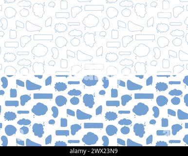 Sequenza senza interruzioni con bolle di voce . Caselle dei messaggi. Diversità di opinioni nella folla. Discussione simbolica. Ripetizione continua vettoriale. Abstra infinita Illustrazione Vettoriale