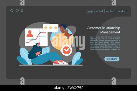 Concetto di Customer Relationship Management. Migliorare la soddisfazione dei clienti attraverso feedback e servizi personalizzati. Strategie di fidelizzazione basate sui dati. Illustrazione vettoriale. Illustrazione Vettoriale
