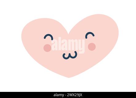 Icona Pink Happy Heart Love Emoji. Disegno vettoriale piatto simbolo oggetto Elemento cartoni animati per web design, poster, biglietti d'auguri, Valentines Day, matrimonio Illustrazione Vettoriale