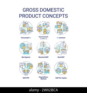 Icone di concetto multicolore del prodotto interno lordo Illustrazione Vettoriale