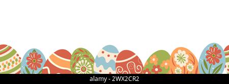 Uova di pasqua colorate bordo vettoriale senza cuciture, cornice Illustrazione Vettoriale