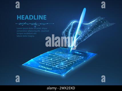 Mano digitale con pan firmare un documento. Firma digitale, e-contract Illustrazione Vettoriale