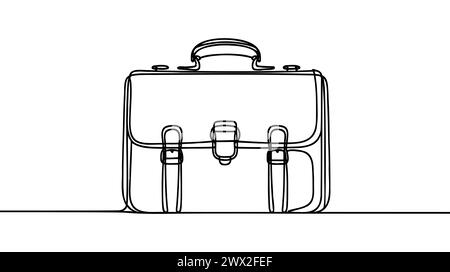 Logo icona della valigetta con disegno a linea continua. Borsa, simbolo portafoglio. Insegna piatta per valigie isolata su sfondo bianco. Semplice per grafica e Web Illustrazione Vettoriale