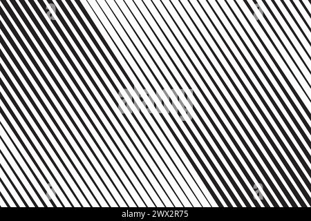 Ripetizione delle linee diagonali. Strisce parallele inclinate nere su sfondo bianco. Stampa di tracciati dritti obliqui. Sfondo con striature inclinate. Design astratto Illustrazione Vettoriale