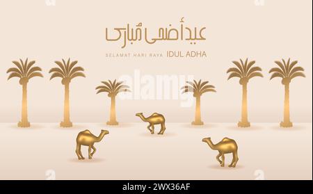 Illustrazione vettoriale EID al Adha Banner Design. Sfondo islamico e arabo per il Festival della Comunità musulmana. Vacanza musulmana. Suite islamica moderna in 3D. Illustrazione Vettoriale