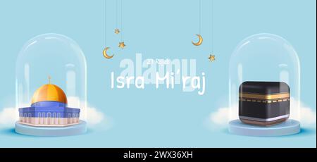 Al-Isra wal mi'raj Translate: The night journey Prophet Muhammad Vector Illustration for poster Template and Flyer, Simple background of Isra mi'raj C. Illustrazione Vettoriale