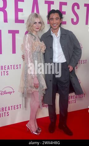 Lucy Boynton e Justin H. min partecipano ad una proiezione speciale di The Greatest Hits all'Ham Yard Hotel di Londra. Data foto: Mercoledì 27 marzo 2024. Foto Stock