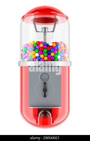 Dispenser di caramelle, macchina Gumball come capsula medicamentosa, rendering 3D isolato su sfondo bianco Foto Stock